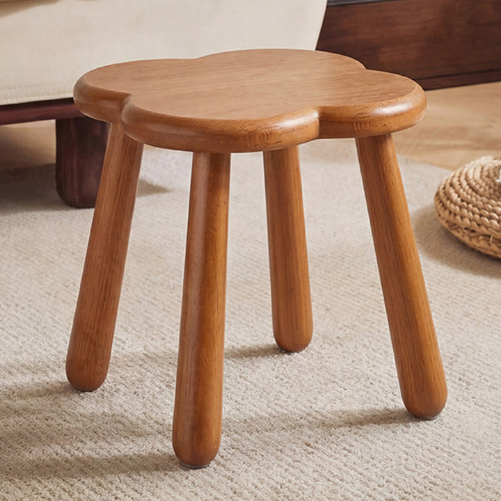 Contemporary Scandinavian Rubberwood Kids Clover Shape Square Curved Low Stool Backless For Living Room