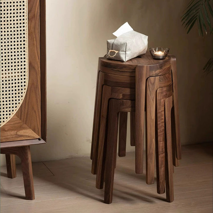 Traditional Japanese Walnut Wood Windmill Shape Stool Backless For Living Room