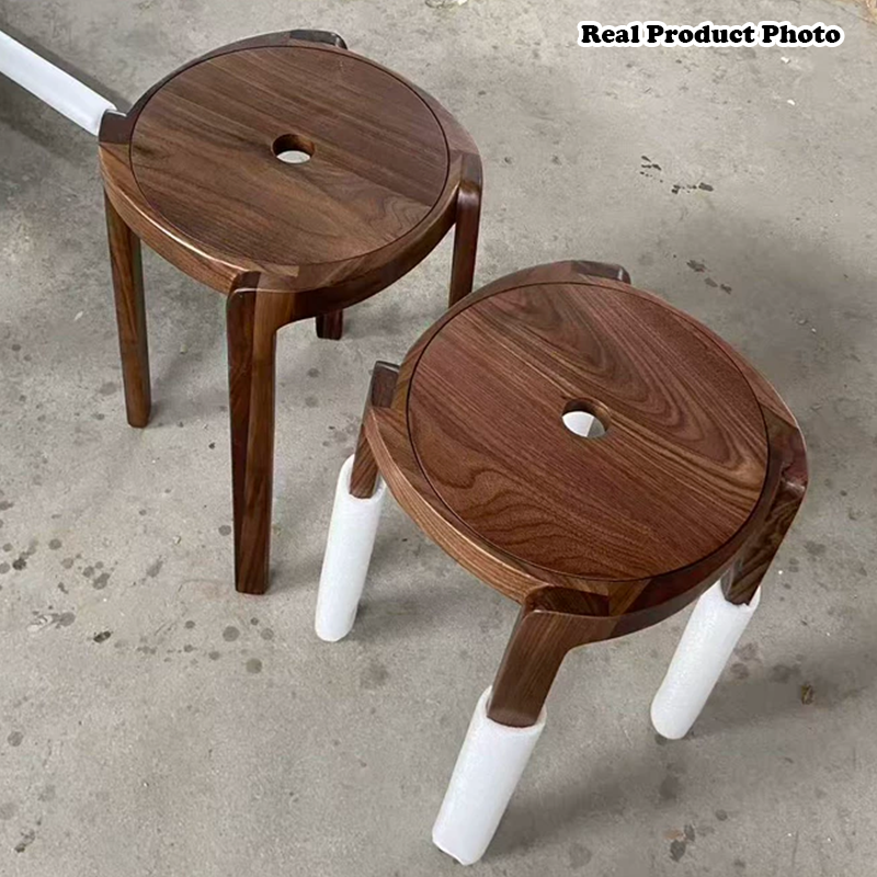 Traditional Japanese Walnut Wood Windmill Shape Stool Backless For Living Room