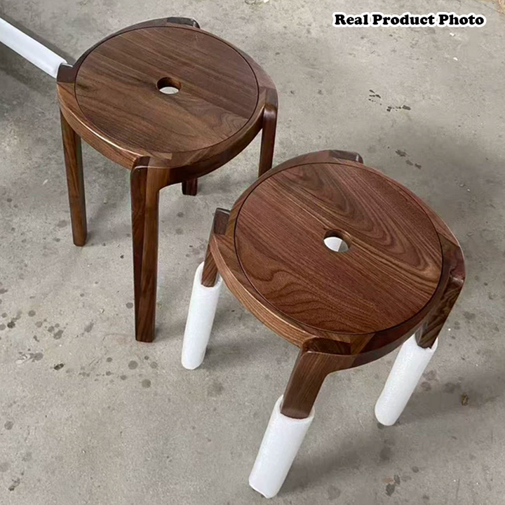 Traditional Japanese Walnut Wood Windmill Shape Stool Backless For Living Room