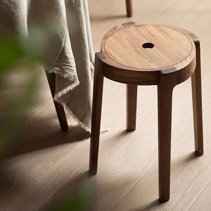 Traditional Japanese Walnut Wood Windmill Shape Stool Backless For Living Room