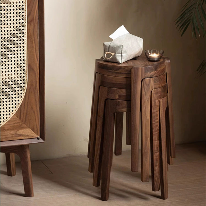 Traditional Japanese Walnut Wood Windmill Shape Stool Backless For Living Room