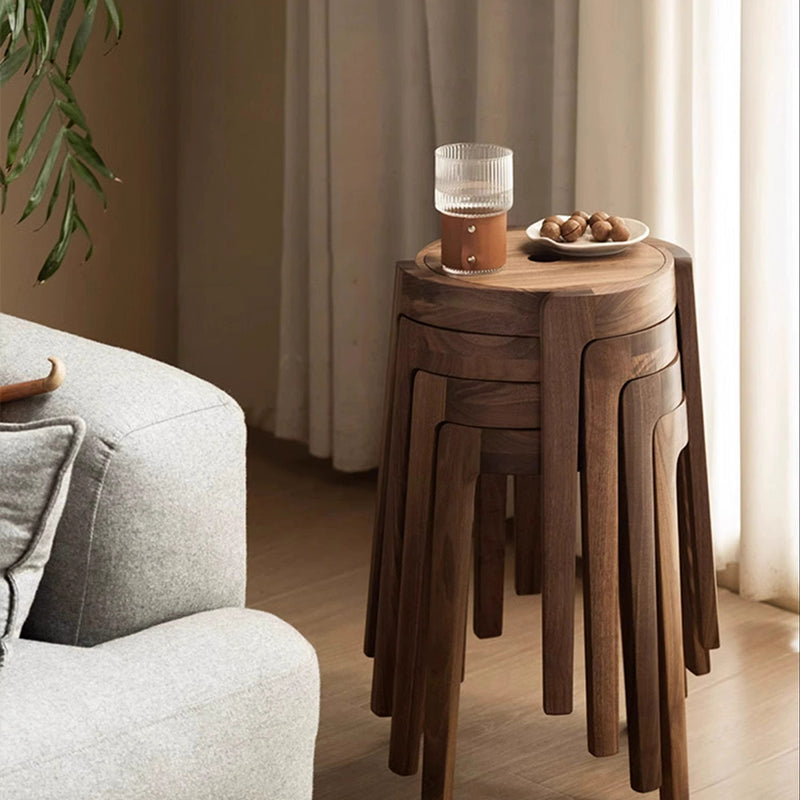 Traditional Japanese Walnut Wood Windmill Shape Stool Backless For Living Room