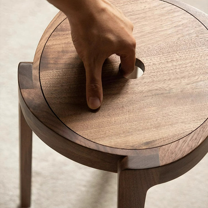 Traditional Japanese Walnut Wood Windmill Shape Stool Backless For Living Room