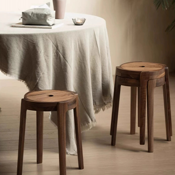Traditional Japanese Walnut Wood Windmill Shape Stool Backless For Living Room