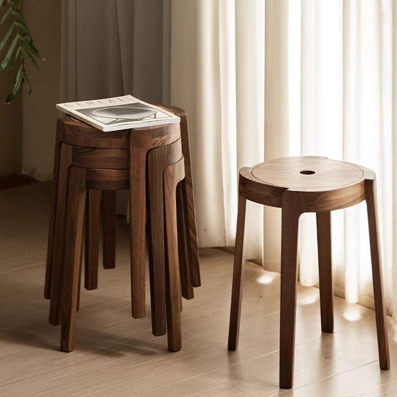 Traditional Japanese Walnut Wood Windmill Shape Stool Backless For Living Room