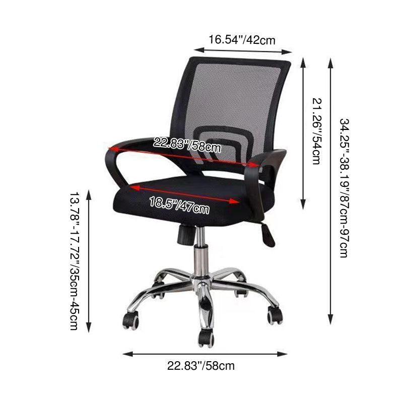 Modern Minimalist Mesh Plastic Nylon Steel Curved Mobile Desk Chair Backrest Armrest For Home Office