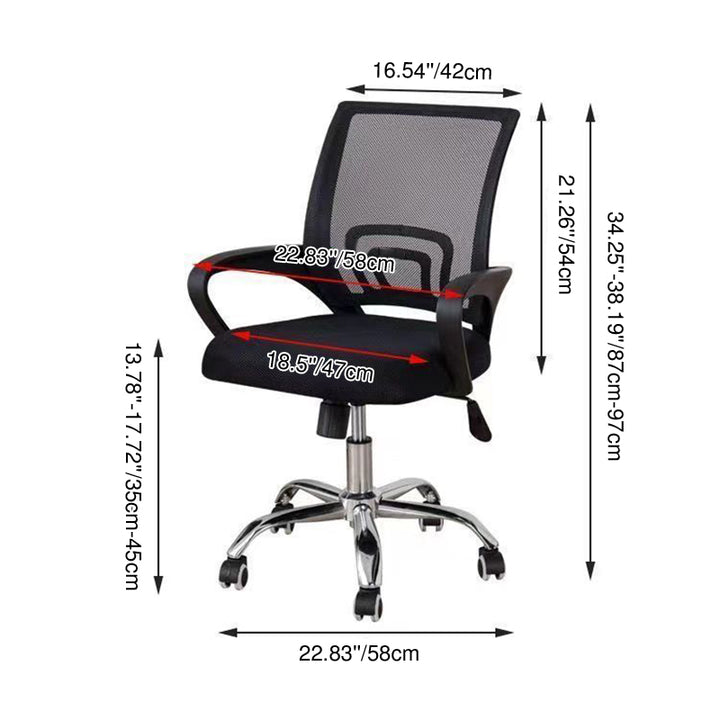 Modern Minimalist Mesh Plastic Nylon Steel Curved Mobile Desk Chair Backrest Armrest For Home Office