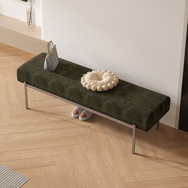 Modern Minimalist Rectangular Stainless Steel &amp; Corduroy Bench Armless For Entryways