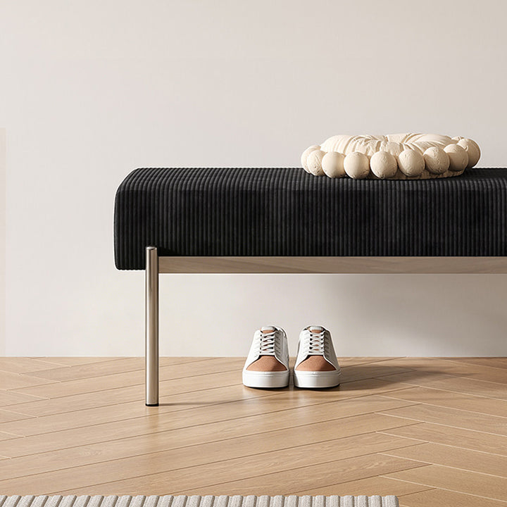 Modern Minimalist Rectangular Stainless Steel &amp; Corduroy Bench Armless For Entryways