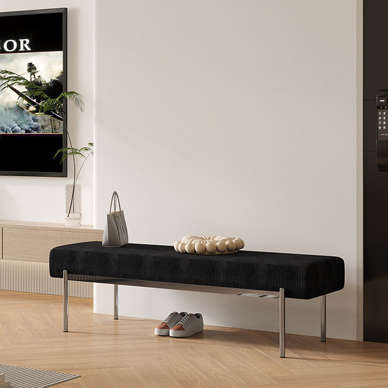 Modern Minimalist Rectangular Stainless Steel &amp; Corduroy Bench Armless For Entryways