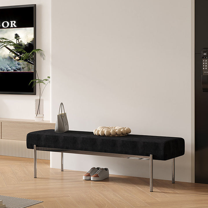 Modern Minimalist Rectangular Stainless Steel &amp; Corduroy Bench Armless For Entryways