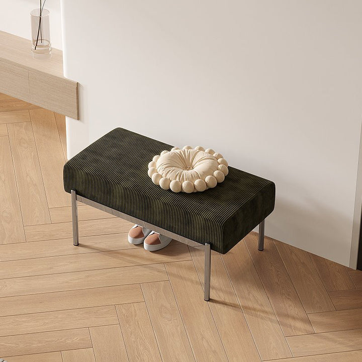 Modern Minimalist Rectangular Stainless Steel &amp; Corduroy Bench Armless For Entryways