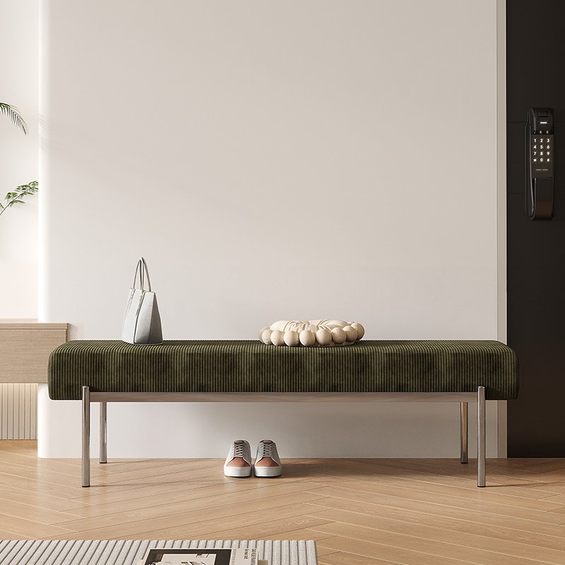 Modern Minimalist Rectangular Stainless Steel &amp; Corduroy Bench Armless For Entryways