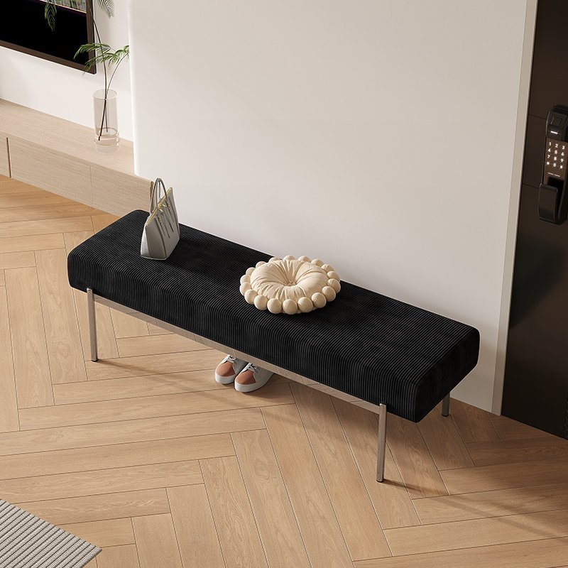 Modern Minimalist Rectangular Stainless Steel &amp; Corduroy Bench Armless For Entryways