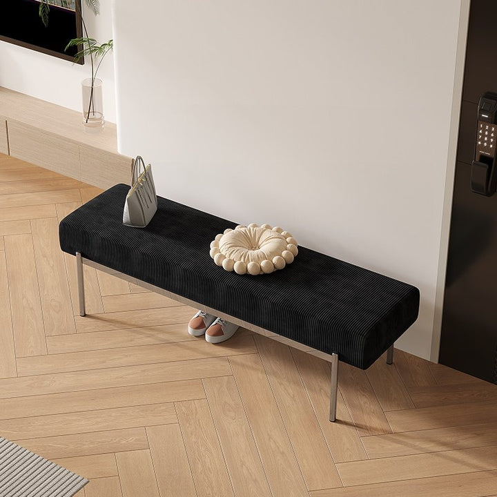 Modern Minimalist Rectangular Stainless Steel &amp; Corduroy Bench Armless For Entryways