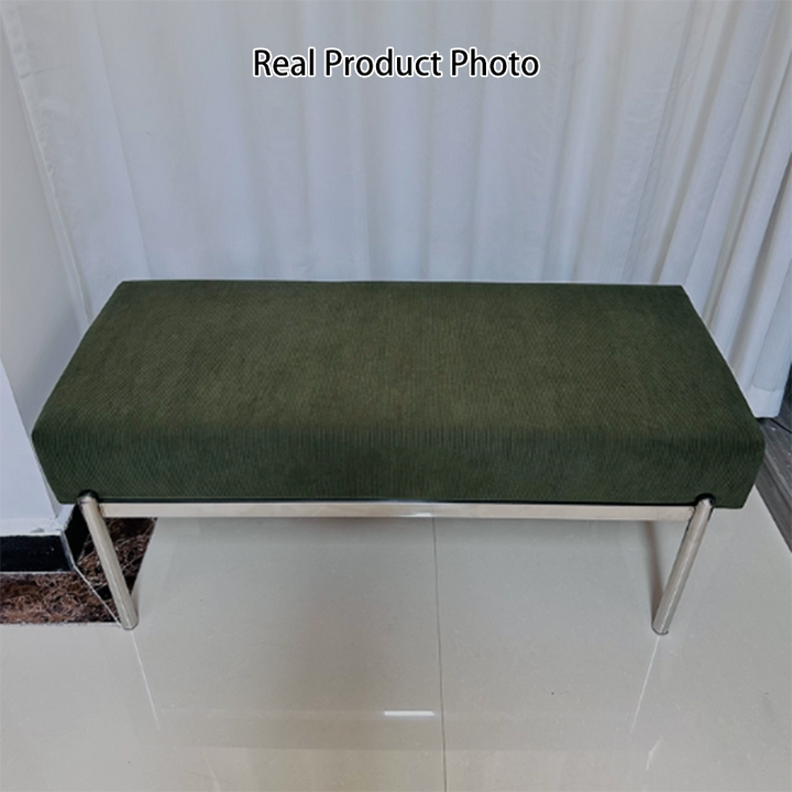 Modern Minimalist Rectangular Stainless Steel &amp; Corduroy Bench Armless For Entryways