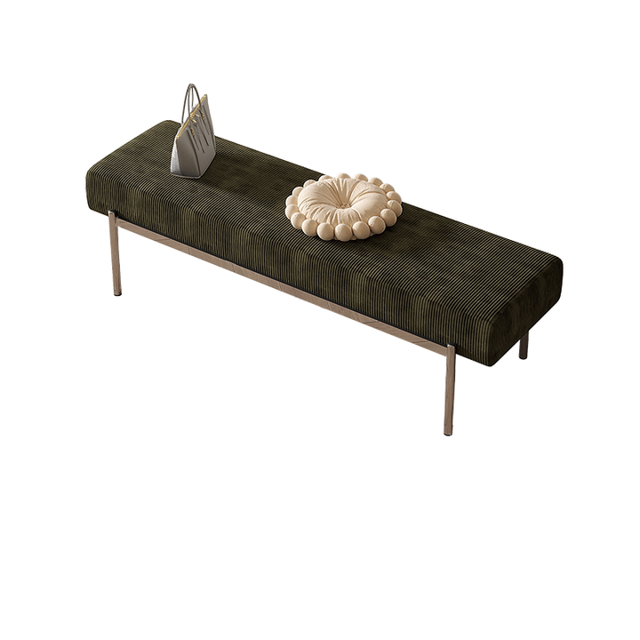 Modern Minimalist Rectangular Stainless Steel &amp; Corduroy Bench Armless For Entryways