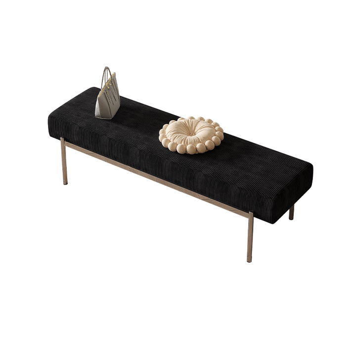Modern Minimalist Rectangular Stainless Steel &amp; Corduroy Bench Armless For Entryways