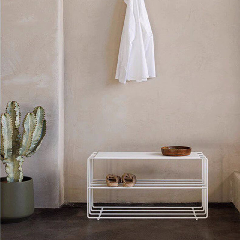 Modern Minimalist Rectangular Steel &amp; Iron Shoe Bench Armless For Entryways