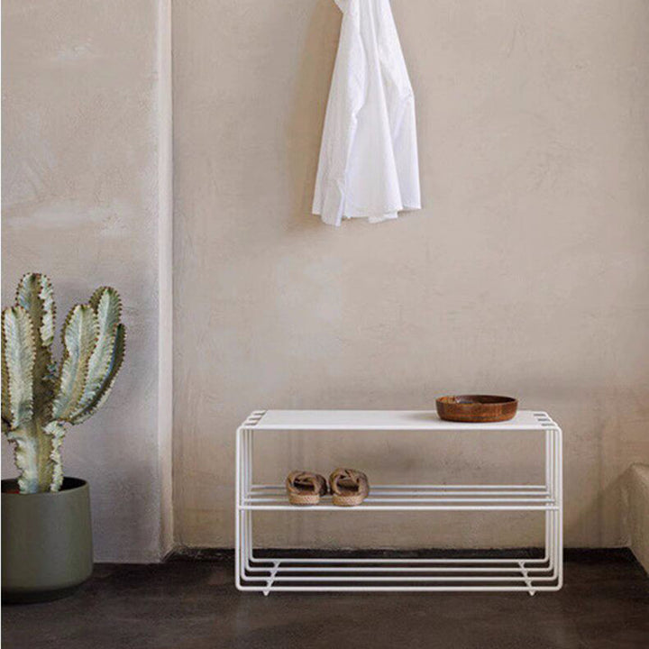 Modern Minimalist Rectangular Steel &amp; Iron Shoe Bench Armless For Entryways