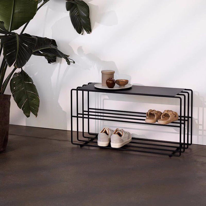 Modern Minimalist Rectangular Steel &amp; Iron Shoe Bench Armless For Entryways