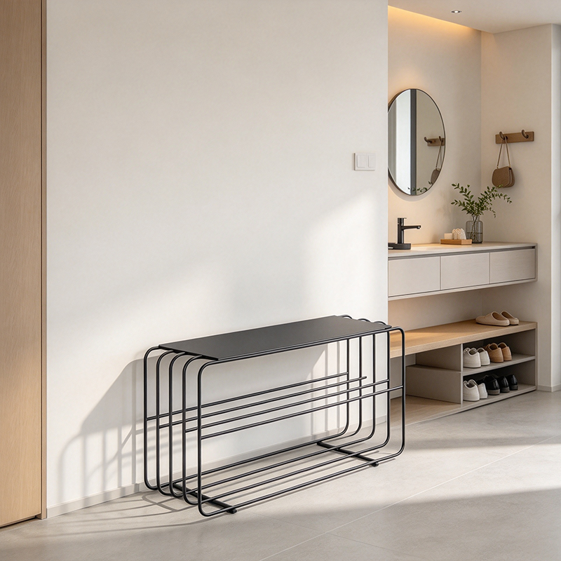 Modern Minimalist Rectangular Steel &amp; Iron Shoe Bench Armless For Entryways