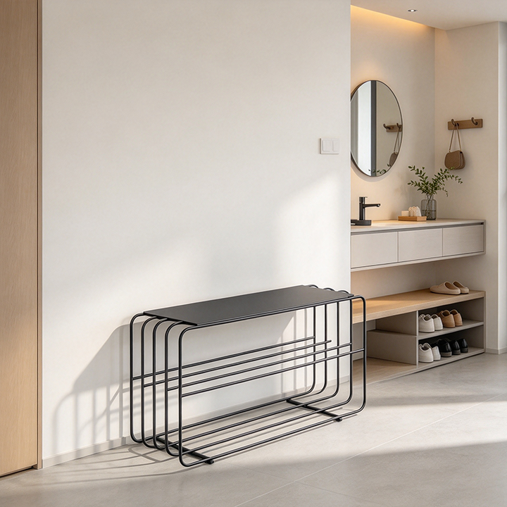 Modern Minimalist Rectangular Steel &amp; Iron Shoe Bench Armless For Entryways