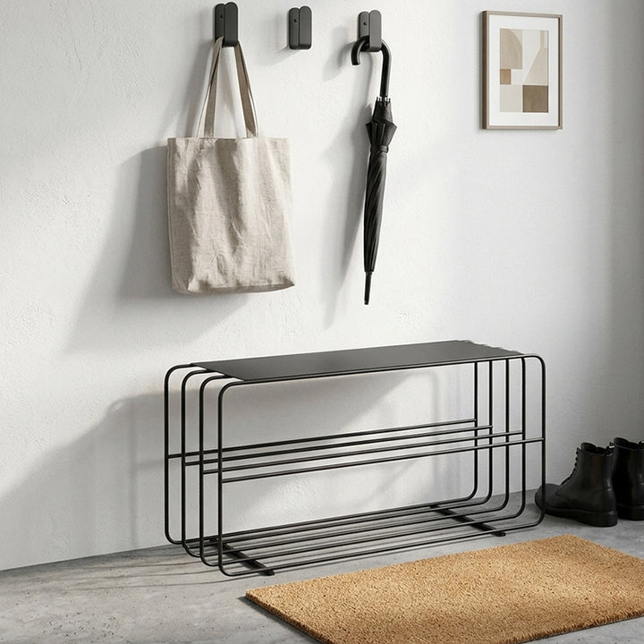Modern Minimalist Rectangular Steel &amp; Iron Shoe Bench Armless For Entryways