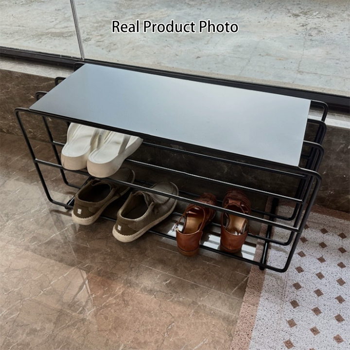 Modern Minimalist Rectangular Steel &amp; Iron Shoe Bench Armless For Entryways