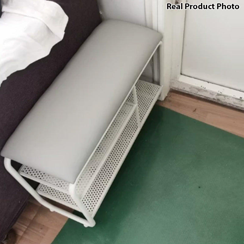 Modern Minimalist Rectangular Metal &amp; Faux Leather Shoe Bench Armless For Entryways