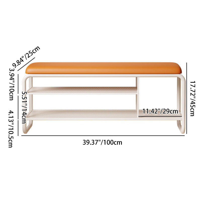 Modern Minimalist Rectangular Metal &amp; Faux Leather Shoe Bench Armless For Entryways
