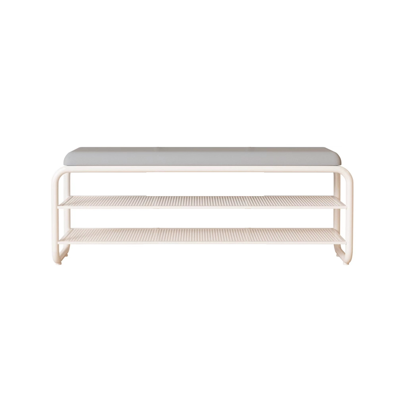 Modern Minimalist Rectangular Metal &amp; Faux Leather Shoe Bench Armless For Entryways