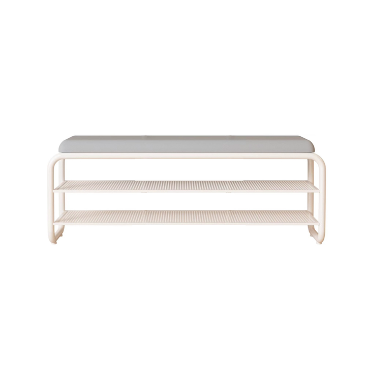 Modern Minimalist Rectangular Metal &amp; Faux Leather Shoe Bench Armless For Entryways