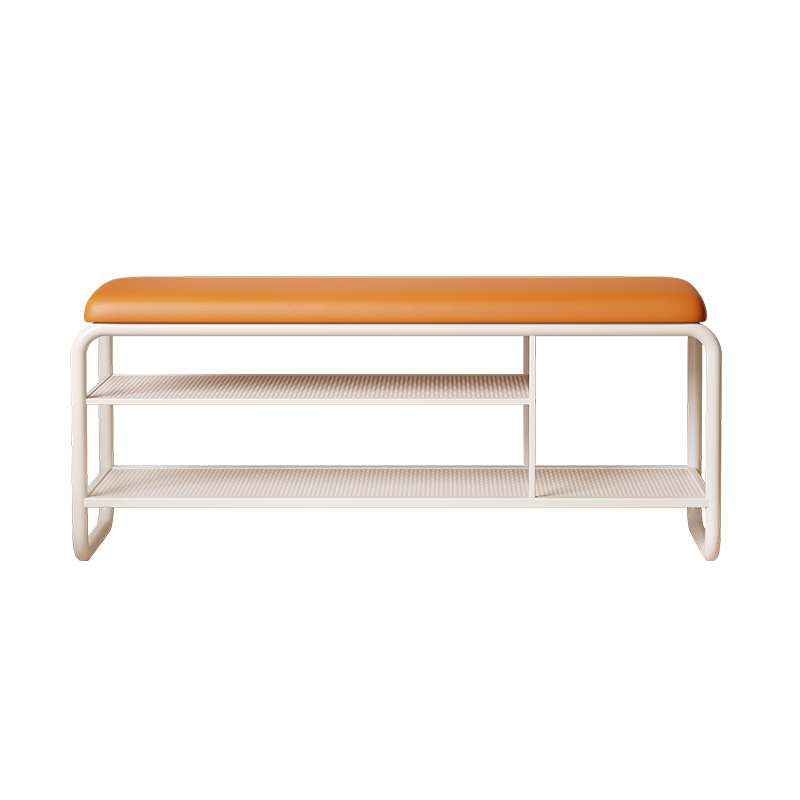 Modern Minimalist Rectangular Metal &amp; Faux Leather Shoe Bench Armless For Entryways