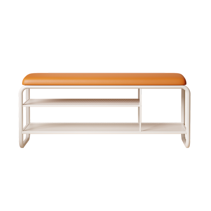 Modern Minimalist Rectangular Metal &amp; Faux Leather Shoe Bench Armless For Entryways