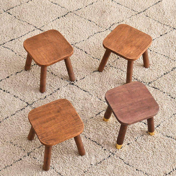 Modern Minimalist Square Rubberwood Kids Low Stool For Living Room