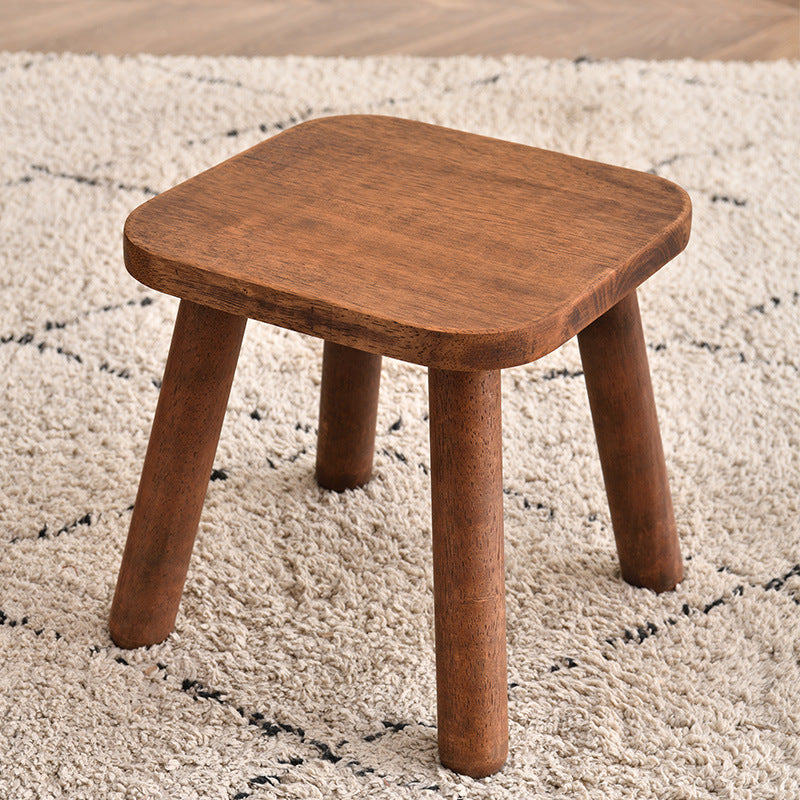 Modern Minimalist Square Rubberwood Kids Low Stool For Living Room