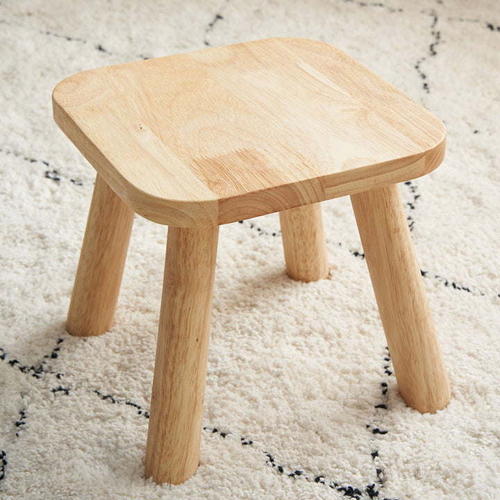Modern Minimalist Square Rubberwood Kids Low Stool For Living Room