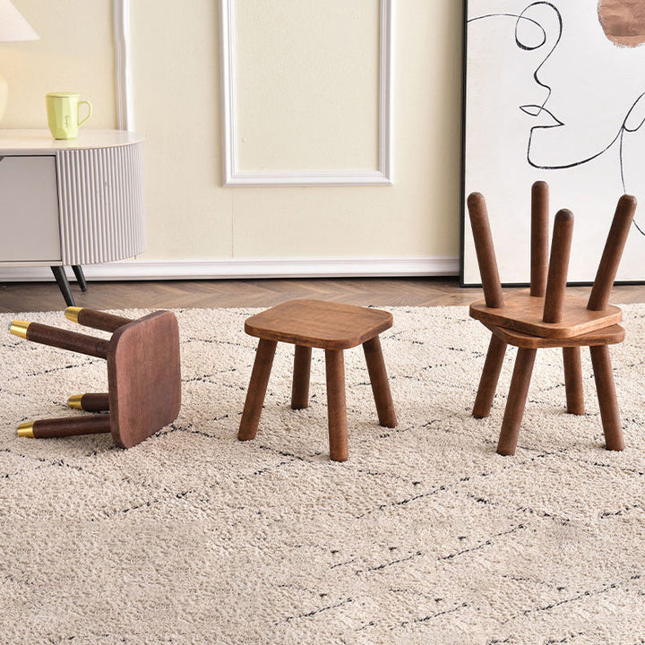 Modern Minimalist Square Rubberwood Kids Low Stool For Living Room