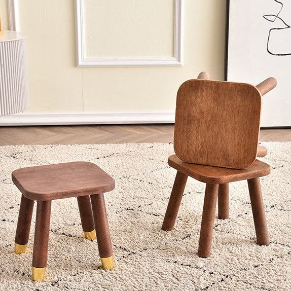 Modern Minimalist Square Rubberwood Kids Low Stool For Living Room