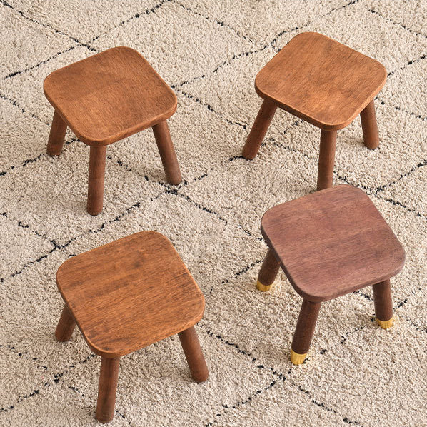 Modern Minimalist Square Rubberwood Kids Low Stool For Living Room