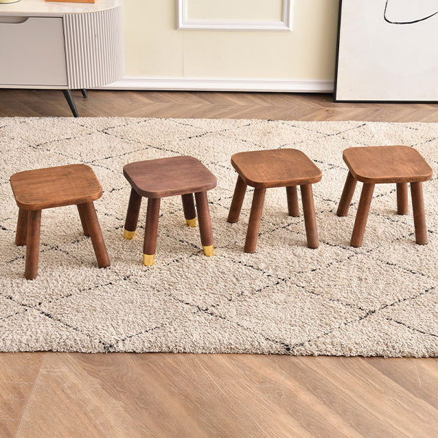 Modern Minimalist Square Rubberwood Kids Low Stool For Living Room