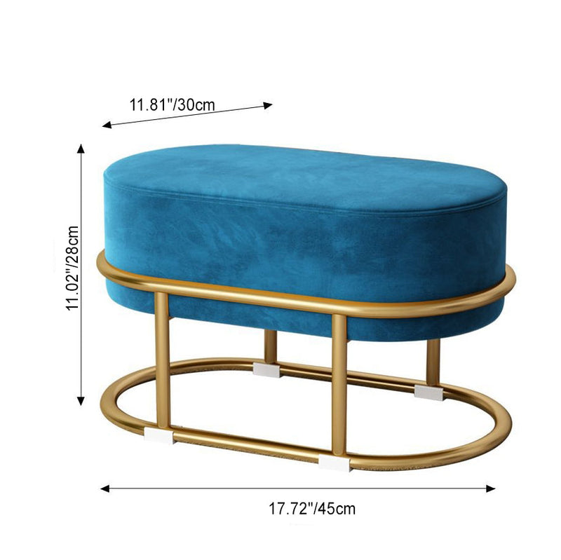 Tabouret bas moderne minimaliste ovale long en velours avec cadre en acier pour salon 