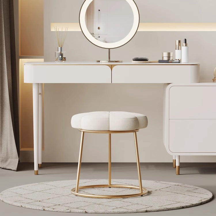 Tabouret de coiffeuse en velours floral minimaliste moderne avec cadre en acier pour chambre 