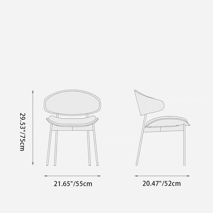 Modern Minimalist Square Curved Panel Seat PU Leather Faux Sheet Iron Dining Chair Backrest For Dining Room