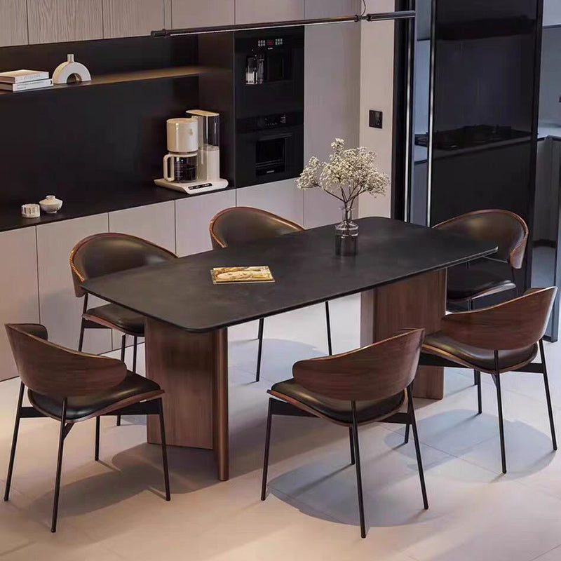 Chaise de salle à manger moderne minimaliste avec dossier carré incurvé en cuir synthétique et métal en feuille 