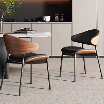 Chaise de salle à manger moderne minimaliste avec dossier carré incurvé en cuir synthétique et métal en feuille 