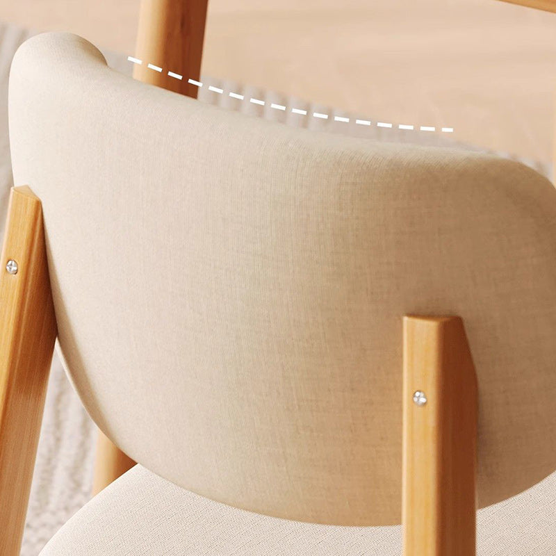 Chaise de salle à manger moderne minimaliste carrée en coton et lin rembourrée avec dossier incurvé en bois massif 