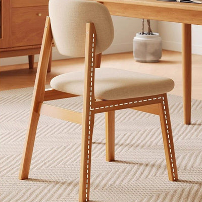 Chaise de salle à manger moderne minimaliste carrée en coton et lin rembourrée avec dossier incurvé en bois massif 